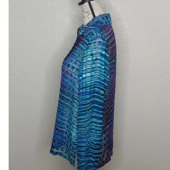 Patchington Multicolored Sheer Button Front Shirt Size Medium - Picture 2 of 6